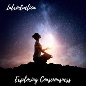 Woman meditating under starry sky, exploring consciousness.