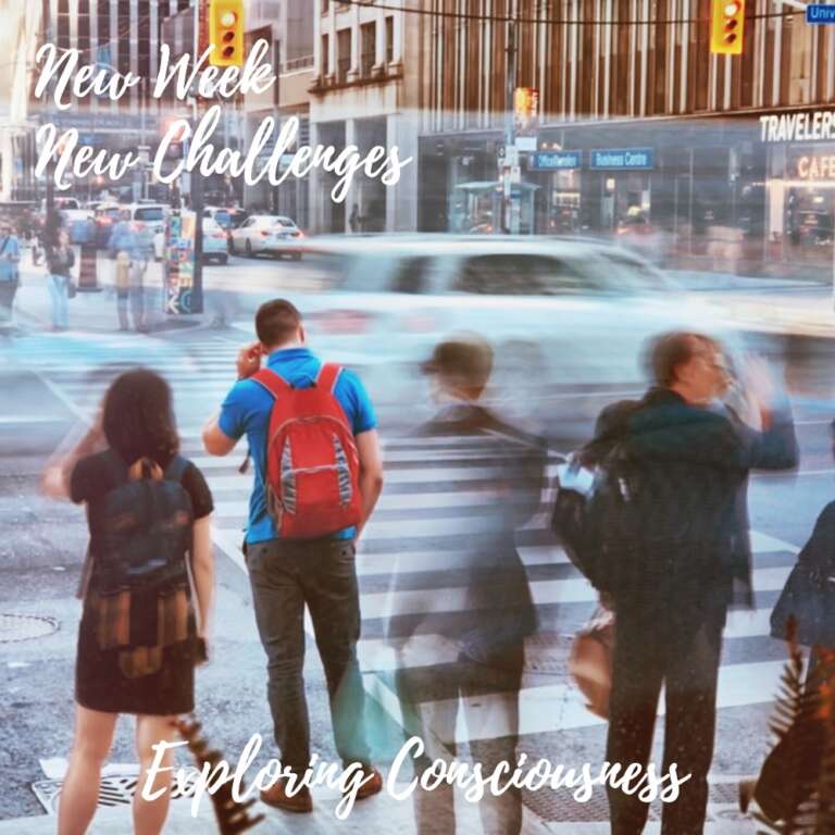 City street scene with pedestrians crossing, motion blur.