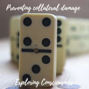 Dominoes, symbolising preventing collateral damage or consequences.
