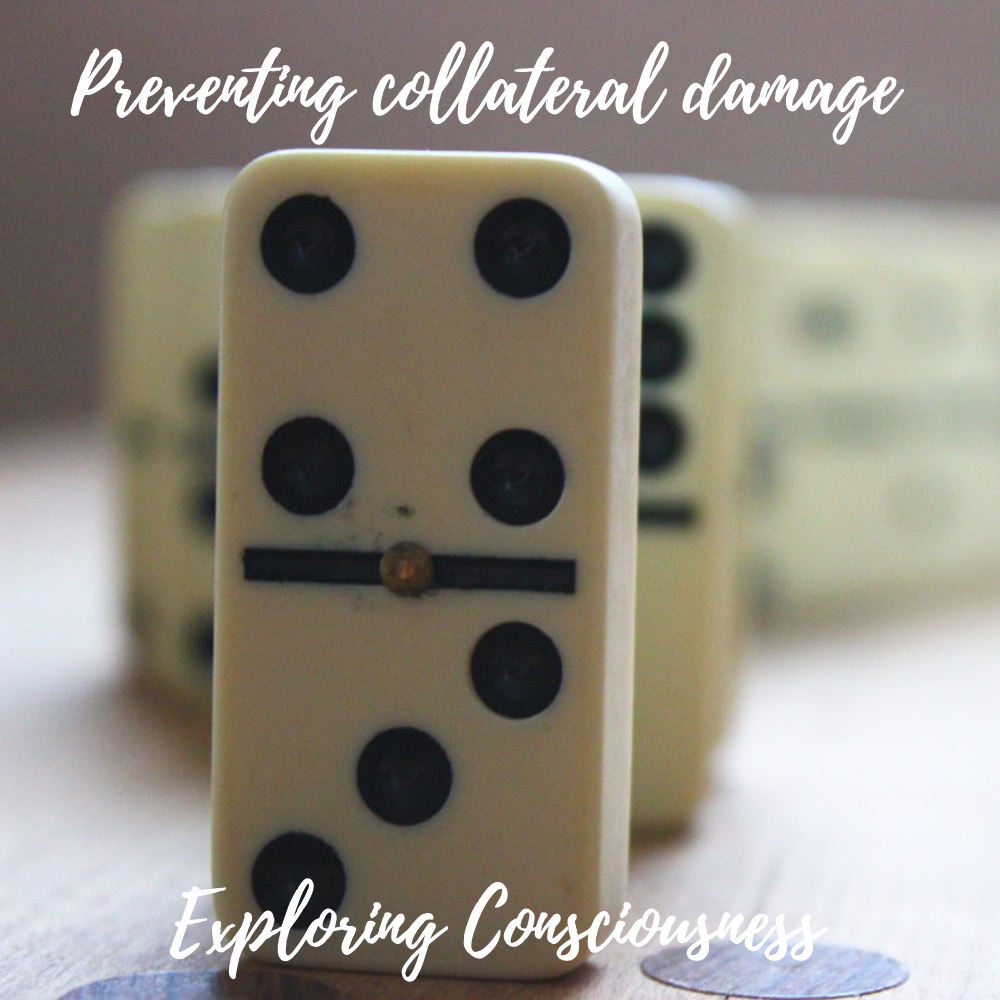 Dominoes, symbolising preventing collateral damage or consequences.