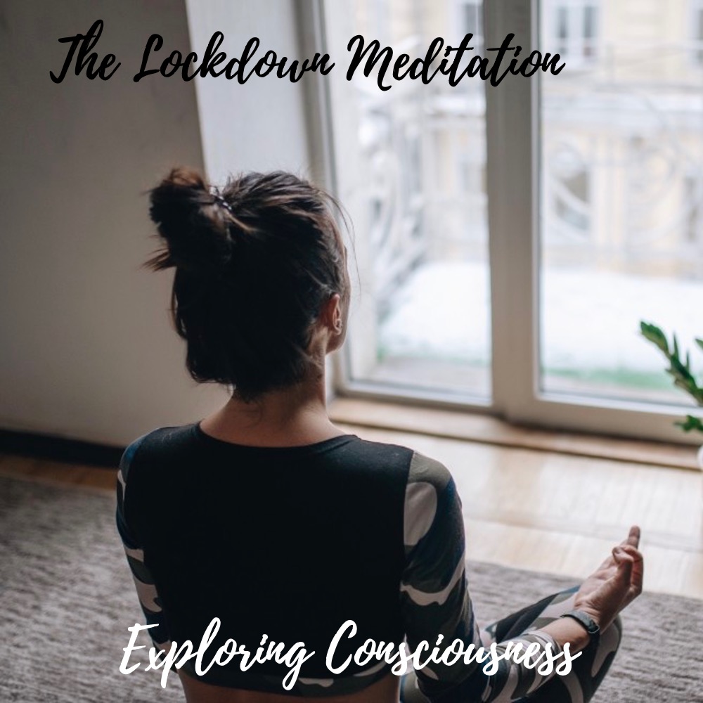 Woman meditating near window, 'Lockdown Meditation'.