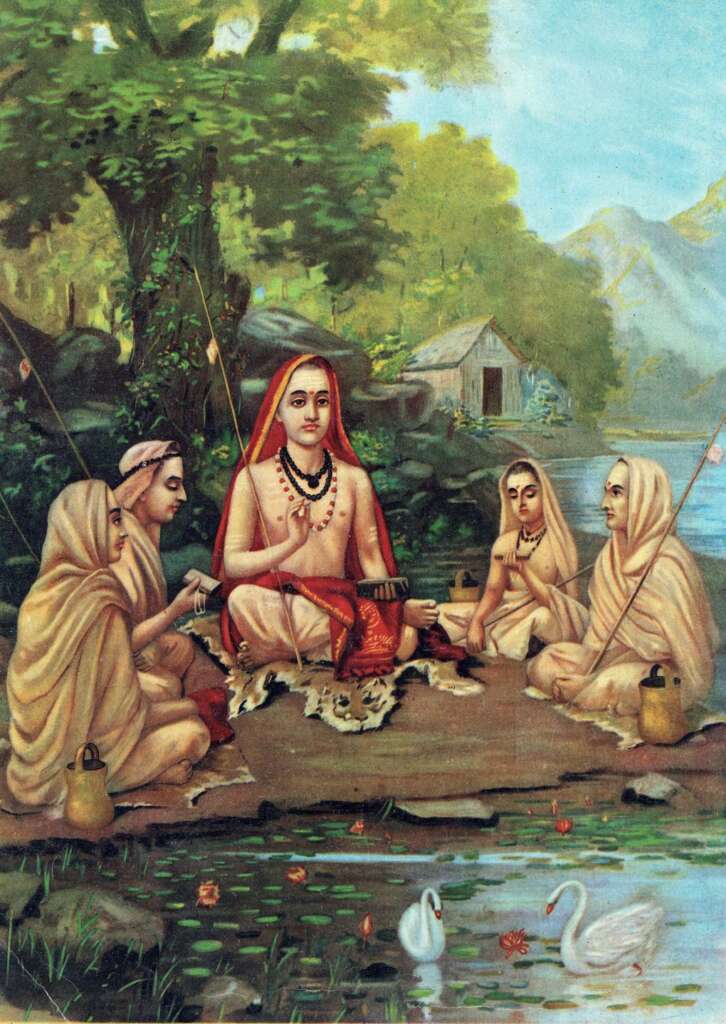 Adi Shankara with disciples, traditional Indian art